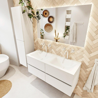 MONDIAZ VICA 120cm badmeubel onderkast Talc 4 lades. Wastafel CLOUD dubbel 2 kraangaten, kleur Talc.