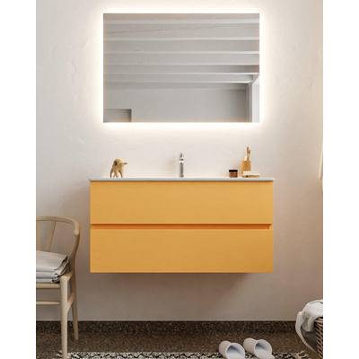 MONDIAZ VICA Badkamermeubelset - 100cm - 2 lades - wasbak Denia midden - 1 kraangat - solid surface ocher