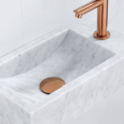 Fortifura Fuente fonteinset - 40x22 - 1 kraangat - rechts - marmer - fonteinkraan koper - wit