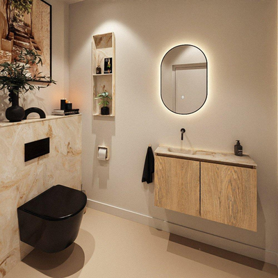 MONDIAZ TURE-DLUX 80cm toiletmeubel Washed Oak. EDEN wastafel Frappe positie links. Zonder kraangat.