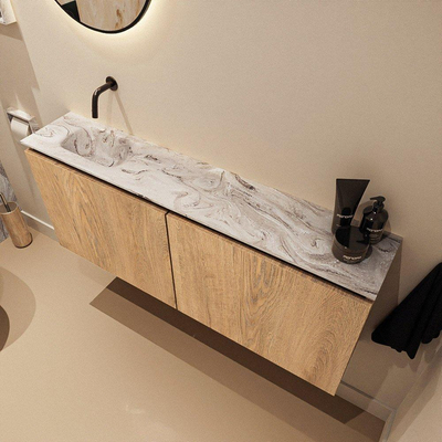 MONDIAZ TURE-DLUX 120cm toiletmeubel Washed Oak. EDEN wastafel Glace positie links. Zonder kraangat.