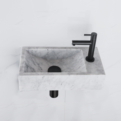 Fortifura Fuente fonteinset - 40x22 - 1 kraangat - rechts - marmer - fonteinkraan zwart mat - wit