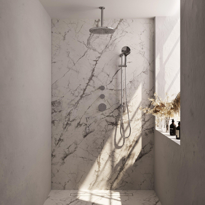 Brauer Chrome Carving Regendoucheset inbouw - hoofddouche 30cm - plafondarm 20cm - 3 carving knoppen - handdouche rond 3 standen - chroom