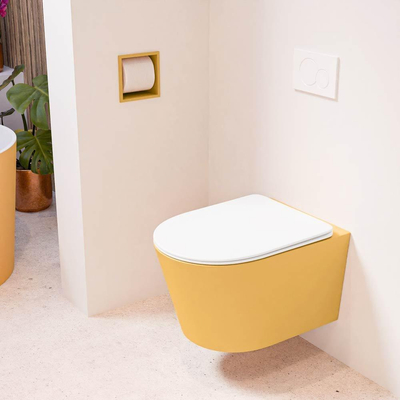 MONDIAZ LAVIE wandclosetpack - 36x53cm - diepspoel - rimless - Ocher (geel) - softclose - quick-release - toiletzitting - Talc (offwhite)