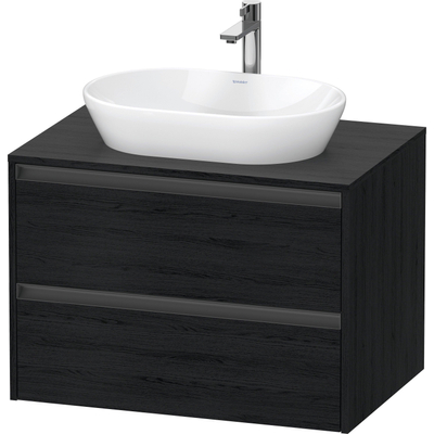 Duravit Ketho 2 wastafelonderbouwkast incl. consoleplaat met 2 laden 80x55x56.8cm met handgrepen antraciet eiken zwart mat