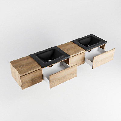 MONDIAZ BUKLA 200cm badmeubel met module 40 rechts kleur Washed Oak met 4 lades. Wastafel CLOUD dubbel 0 kraangaten kleur Urban.