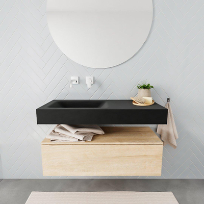 MONDIAZ ALAN 100cm - onderkast - washed oak - 1 lade - vrijhangende wastafel - wasbak links - 0 kraangaten - urban SHOWROOMMODEL