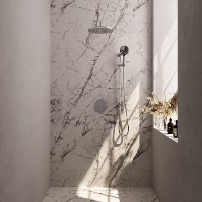 BRAUER Chrome Carving thermostatische Inbouw Regendouche - 3-weg - rond - set 94 - 30cm hoofddouche - gebogen muurarm - 3-standen handdouche - doucheslang - geïntegreerde glijstang - chroom