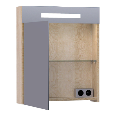 BRAUER Promise Deluxe spiegelkast - 60x70x15cm - met directe verlichting 1 linksdraaiende dubbelzijdige spiegeldeur Sunlit
