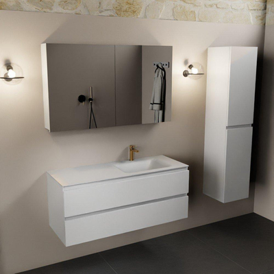 Mondiaz Aivy badmeubelset - 120x45x50cm - 1 kraangat - 1 wasbak talc Solid surface - Rechts - 2 lades - Met spiegelkast - MDF Talc