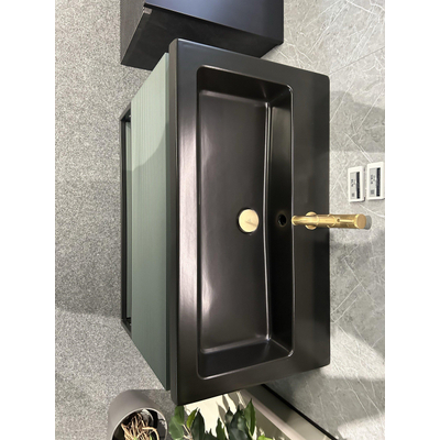 HR Djazz wastafel met 1 kraangat onderkast 80cm 1 lade petrol mat Matrix Frame mat zwart met Bodeminleg petrol mat SHOWROOMMODEL