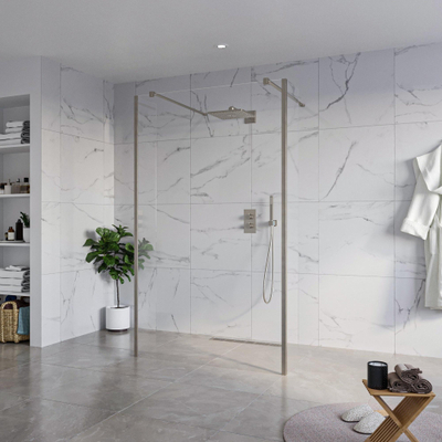 FugaFlow Eccelente Vetro Vrijstaande inloopdouche badkamer - 120x200cm - Helder - antikalk - 8mm veiligheidsglas - 2 zijwanden 40cm - met wandarmen en hoekprofielen - Gunmetal -