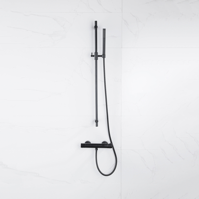 Fortifura Calvi douchekraan met glijstangset met staafhanddouche, metalen doucheslang mat zwart