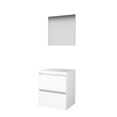 Basic-Line Basic 46 badkamermeubelset - 60x46cm - greeploos - 2 lades - wastafelblad - Spiegel - MDF lak Ice White