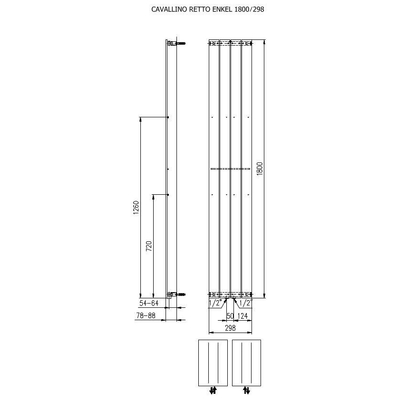 Plieger Cavallino Retto designradiator verticaal enkel middenaansluiting 1800x298mm 614W wit