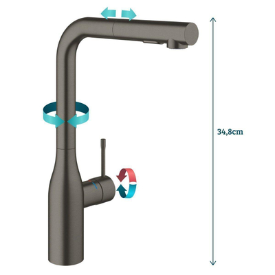 GROHE essence new Keukenkraan - hoog - draaibare/uittrekbare uitloop - hard graphite geborsteld