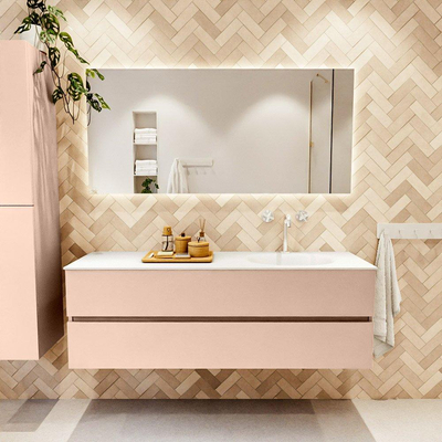 MONDIAZ VICA Badkamermeubelset - 150cm - onderkast rosee- 2 lades - wastafel moon rechts - 1 kraangat - 60cm hoge versie - talc