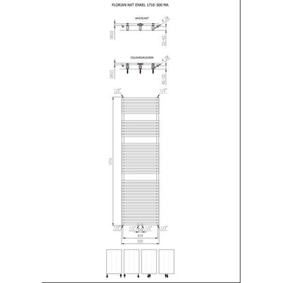 Plieger Florian Nxt M designradiator enkel horizontaal met middenaansluiting 1710x500mm 901W mat wit