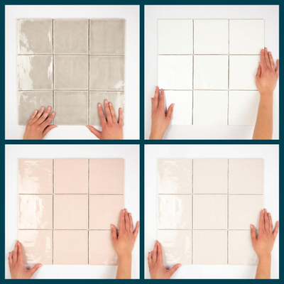 SAMPLE BOX 4 stuks By Goof Wandtegel Oud Hollandse witjes 13x13 cm Vintage Glans Grijs, Ivoor, Roze en Wit