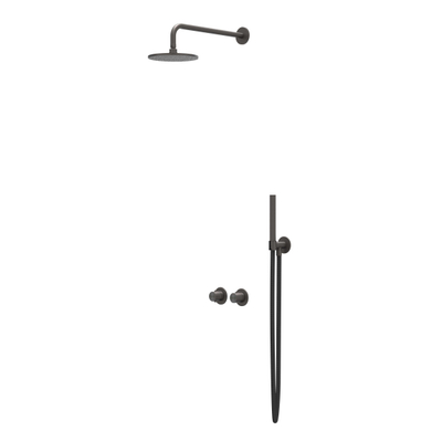 IVY Concord Regendoucheset - inbouw - symmetry - 2-weg stop-omstel - 20cm plafondbuis - 25cm medium hoofddouche - houder met uitlaat - 150cm doucheslang - staafmodel handdouche - RVS316 - geborsteld carbon black PVD