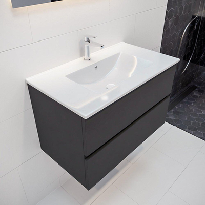 MONDIAZ VICA Badkamermeubelset - 80cm - 2 lades - wasbak Denia midden - 1 kraangat - solid surface darkgrey