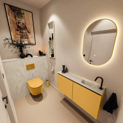 MONDIAZ TURE-DLUX 100cm toiletmeubel Ocher. EDEN wastafel Ostra positie rechts. Met 1 kraangat.
