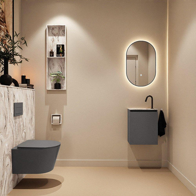 MONDIAZ TURE-DLUX 40cm toiletmeubel Dark Grey. EDEN wastafel Glace positie links. Met 1 kraangat.
