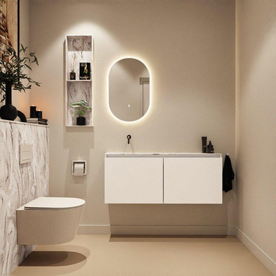 MONDIAZ TURE-DLUX 120cm toiletmeubel Talc. EDEN wastafel Glace positie links. Zonder kraangat.