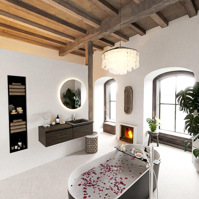 MONDIAZ BUKLA 120cm badmeubel met module 60 kleur Dark Brown met 2 lades. Wastafel CLOUD rechts 1 kraangat kleur Urban.