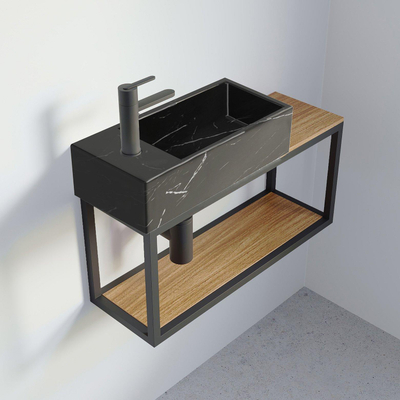 Riho Livit Tiny Fontein - 1 kraangat links - 41x20.5x10.5cm - zwart marmer