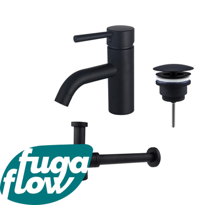 FugaFlow Eccelente Sobrado Badkamer Wastafelkraanset - lage wastafelkraan - always open plug - verlaagde design sifon - Mat zwart