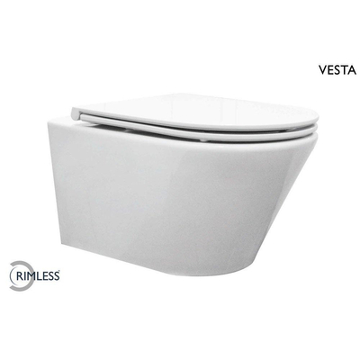 Wiesbaden Vesta wandcloset rimless met Flatline toiletzitting softclose en quick release glans wit