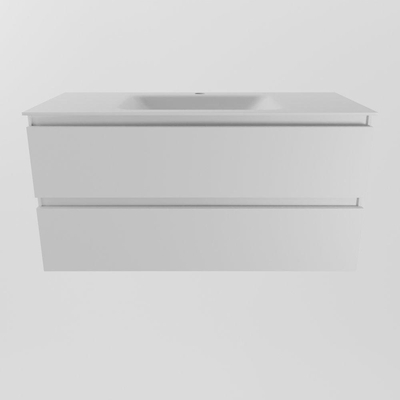 Mondiaz Aivy badmeubelset - 100x45x50cm - 1 kraangat - 1 wasbak talc Solid surface - Midden - 2 lades - Met spiegelkast - MDF Talc