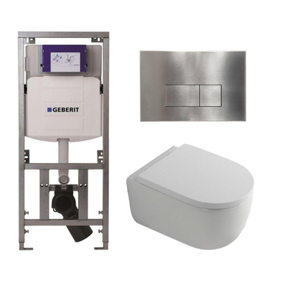 QeramiQ Dely Swirl Toiletset - 36.3x51.7cm - Geberit UP320 Burda inbouwreservoir - 35mm zitting - steel bedieningsplaat - rechthoekige knoppen - wit glans