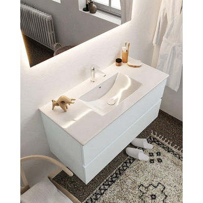 MONDIAZ VICA Badkamermeubelset - 100cm - 2 lades - wasbak Denia midden - 1 kraangat - solid surface clay