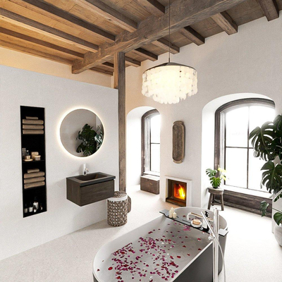 Mondiaz BUKLA Badkamermeubelset - 60x45x34cm - 1 kraangat - wasbak midden - solid surface - Urban - greeploos - 1 lade - Melamine - Dark brown