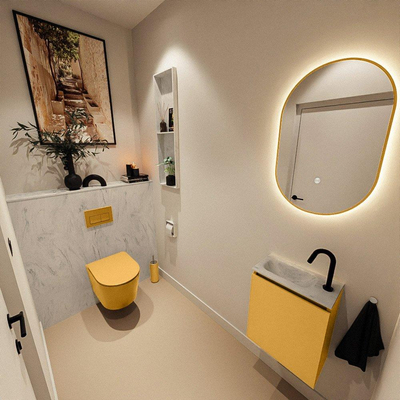 MONDIAZ TURE-DLUX 40cm toiletmeubel Ocher. EDEN wastafel Opalo positie links. Met 1 kraangat.