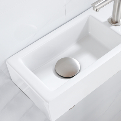 QeramiQ Fuente Fonteinset - 37.5x18.5x9cm - keramiek - kraangat rechts - fonteinkraan geborsteld RVS - afvoerplug - verlaagd sifon - Mat wit