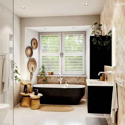 MONDIAZ VICA 100cm badmeubel onderkast Urban 2 lades. Wastafel CLOUD rechts zonder kraangat, kleur Talc.