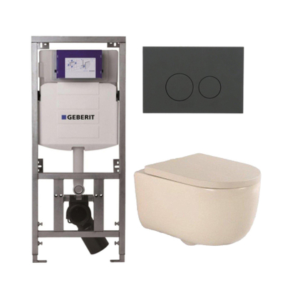 QeramiQ Dely Swirl Toiletset - 36.3x51.7cm - Geberit UP320 Burda inbouwreservoir - 35mm zitting - bedieningsplaat mat antraciet - ronde knoppen - beige
