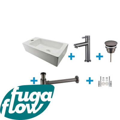 FugaFlow Eccelente Sobrado Badkamer Fonteinset - links - 1 kraangat - fonteinkraan gunmetal - wit