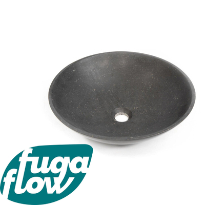 FugaFlow Efficiente Arredo Waskom 42x42x12cm - rond - natuursteen basalt Gepolijst zwart
