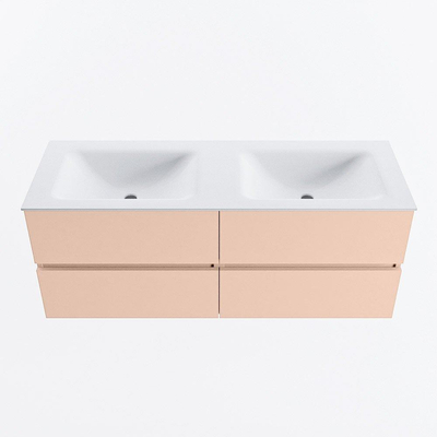 MONDIAZ VICA Badkamermeubelset - 130cm - onderkast rosee - 4 lades - wastafel cloud dubbel - 2 kraangaten - 60cm hoge versie - talc