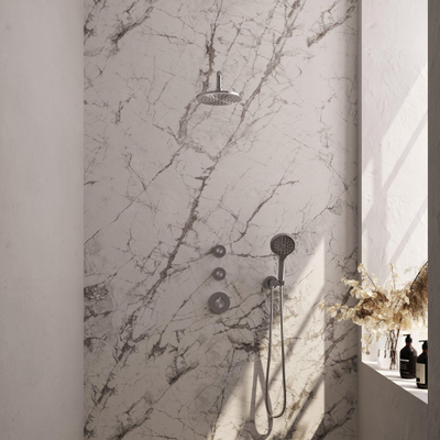 Brauer Brushed Carving Regendoucheset inbouw - hoofddouche 20cm - Wandarm - met inbouwdeel - Carving knoppen - handdouche Rond 3 standen - PVD - geborsteld RVS