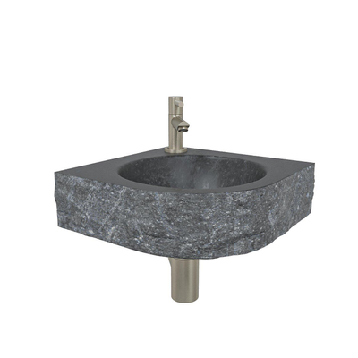 Wiesbaden Hardstenen hamerslag hoekfonteinset 30x30x10cm incl. Amador fonteinkraan geborsteld staal