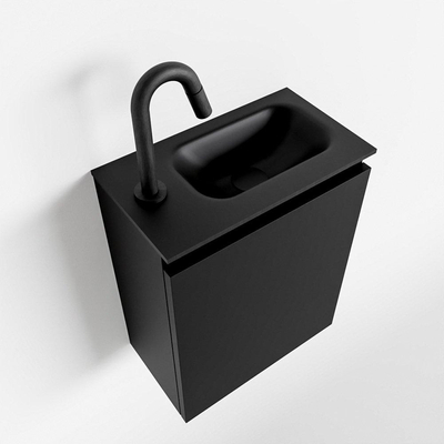 MONDIAZ TURE Fonteinset - 40x23x50cm - 1 kraangat - 1 deur - urban mat - Wasbak rechts - Solid Surface Zwart