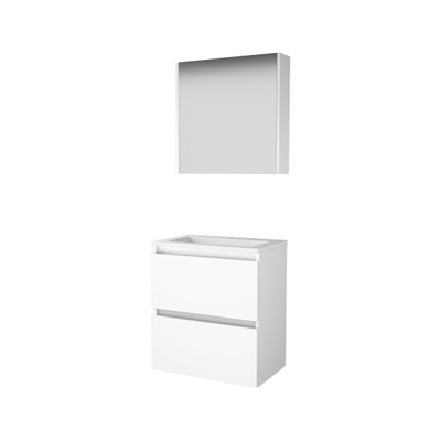 Basic-Line Comfort 39 badkamermeubelset - 60x39cm - greeploos - 2 lades - porseleinen wastafel - 1 kraangat - Spiegelkast - MDF lak Ice White