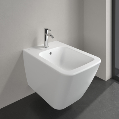 Villeroy & Boch Finion wandbidet 1 kraangat 37.5x56cm ceramic+ met overloop stone white