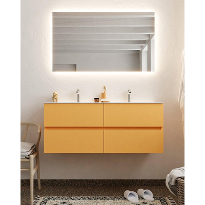 MONDIAZ VICA Badkamermeubelset - 120cm - 4 lades - wasbak Cloud dubbel - 2 kraangaten - solid surface ocher