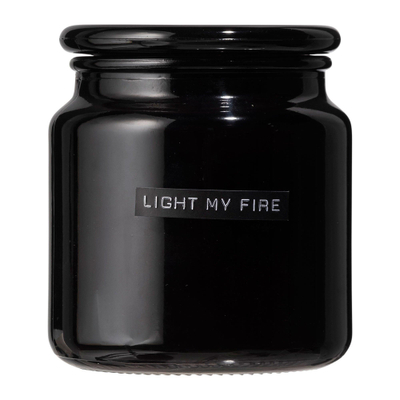 Wellmark Geurkaars zwart glas Fresh Linnen tekst LIGHT MY FIRE